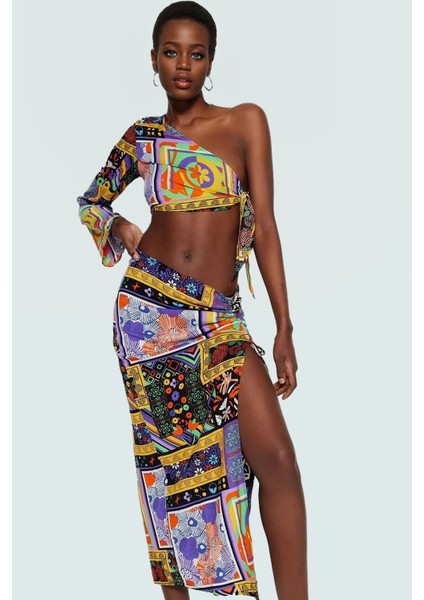 Şık Etnik Desenli Viskoz Bluz Etek Plaj Takımı Yaz Için Yüksek Kalite Premium Rahat Kullanım