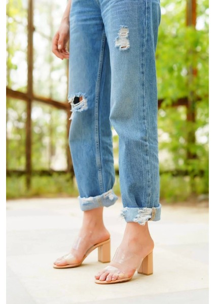 Kadın Kalın Topuklu Şeffaf Bant Terlik Yazlık Modern Hafif Konforlu Şıklık fiyatları