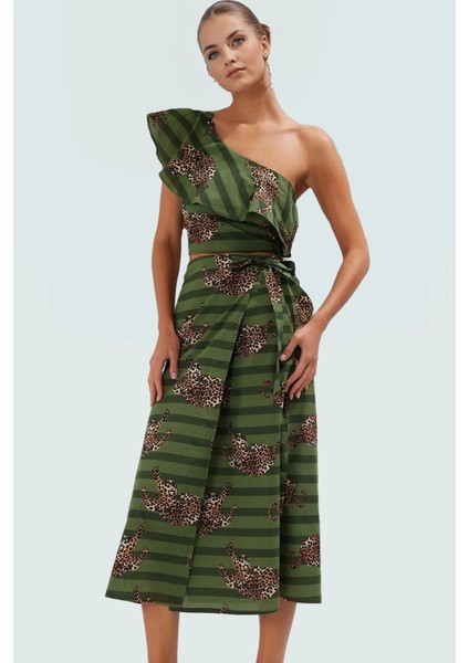 Yazlık Asimetrik Yaka Leopar Desenli Pamuklu Uzun Bluz Etek Takım Özenle Seçilmiş Yüksek Kalite fiyatları