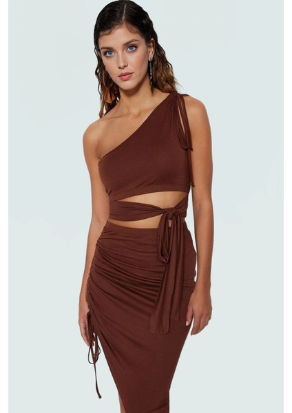 Kadın Tek Omuzlu Örme Bluz Etek Takım Yazlık Plaj Elbisesi Uzun Ömürlü Rahat ve Şık Kaliteli Işçilik fiyatları