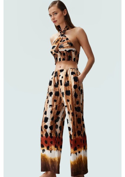 Yazlık Plaj Takımı Pamuklu Bluz Pantolon Boyundan Bağlamalı Desenli Rahat Kullanım fiyatları