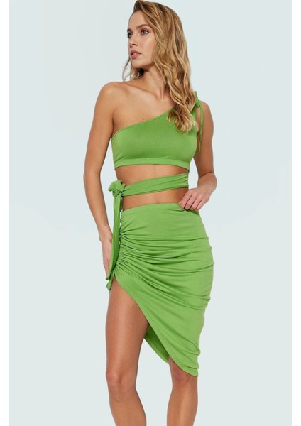 Kadın Tek Omuzlu Örme Bluz Etek Takım Yazlık Plaj Elbisesi Uzun Ömürlü Rahat ve Şık Kaliteli Işçilik fiyatları