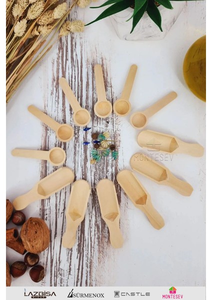 12 Parça Ahşap Baharat ve Kahve Kaşığı Seti, Pembe Renkli, Şık ve Kullanışlı