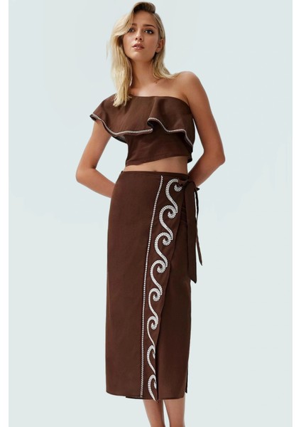 Yazlık Asimetrik Yaka Leopar Desenli Pamuklu Uzun Bluz Etek Takım Özenle Seçilmiş Yüksek Kalite fiyatları