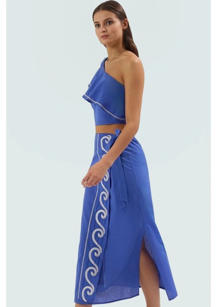 Yazlık Asimetrik Yaka Leopar Desenli Pamuklu Uzun Bluz Etek Takım Özenle Seçilmiş Yüksek Kalite fiyatları