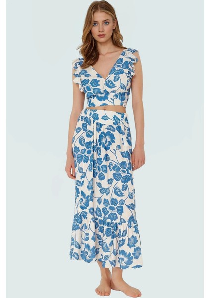 Şık Puantiyeli Viskoz Bluz Etek Takım Yazlık Plaj Modası Görünüm Premium Kalite