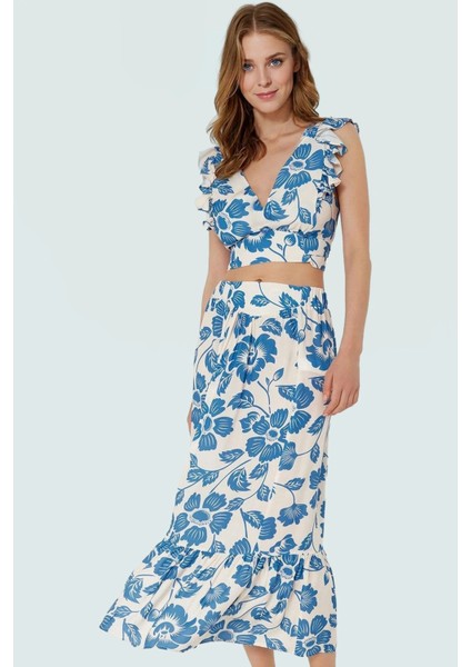 Şık Puantiyeli Viskoz Bluz Etek Takım Yazlık Plaj Modası Görünüm Premium Kalite fiyatları