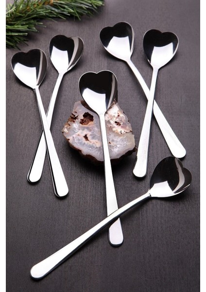 Kalp Şekilli 6'lı Paslanmaz Çelik Dondurma ve Tatlı Kaşığı, Renkli, Şık ve Kullanışlı