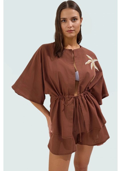 Kadın Pamuklu Bluz Şort Plaj Takımı Dik Yaka Truvakar Kol Yazlık Trend Tasarım fiyatları