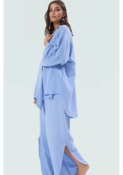 Keten Karışımlı Oversize Gömlek Pantolon Takım Plaj ve Günlük Kullanım Rahat Şık fiyatları