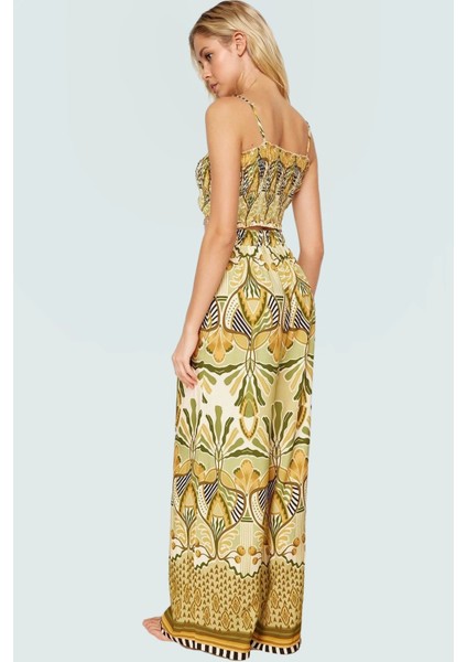 Şık Etnik Desenli Viskoz Bluz Pantolon Takım Yaz Plaj Modası Rahat Kullanım Trend Tasarım fiyatları