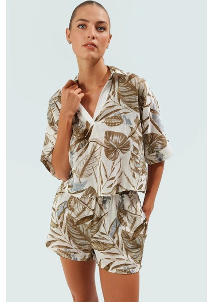 Yazlık Çok Çiçekli Pamuklu Bluz Pantolon Takım Rahat Plaj Kombin Uzun Ömürlü Konforlu Kesim