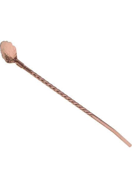 Bronz Renk Pipetli Latte Kaşığı 6 Adet ve Temizleme Fırçası, 22 cm Yaprak Tasarım