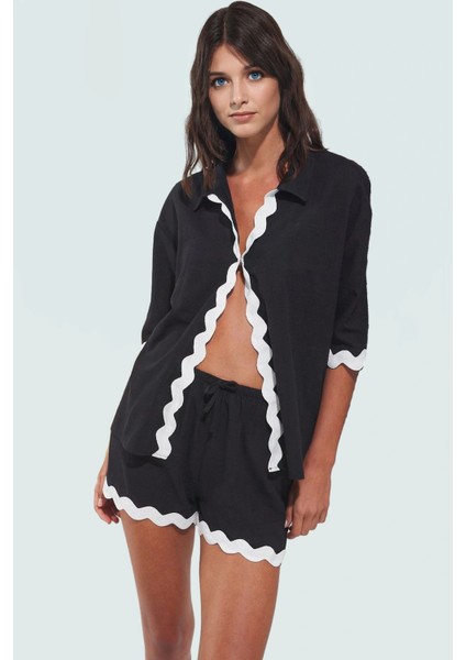 Yazlık Flamlı Pamuk Kimono Şort Plaj Takımı Truvakar Kol Premium Kalite