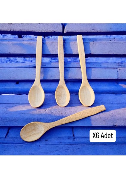 Kahverengi Ahşap Uzun Saplı Karıştırma, Baharat, Bal ve Tatlı Kaşığı Seti, 6 Adet