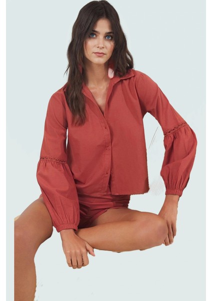 Kadın Pamuk Dokuma Vual Plaj Gömlek Şort Takım Kısa Kollu Yazlık Özenle Seçilmiş fiyatları