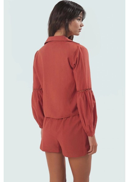 Kadın Pamuk Dokuma Vual Plaj Gömlek Şort Takım Kısa Kollu Yazlık Özenle Seçilmiş modelleri
