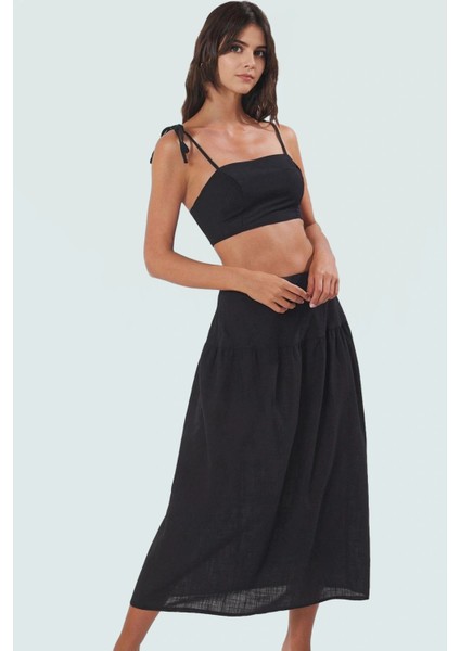 Kadın Pamuklu Crop Bluz Etek Takım Yazlık Plaj Giyim Zarifane Tasarım Profesyonel Görünüm