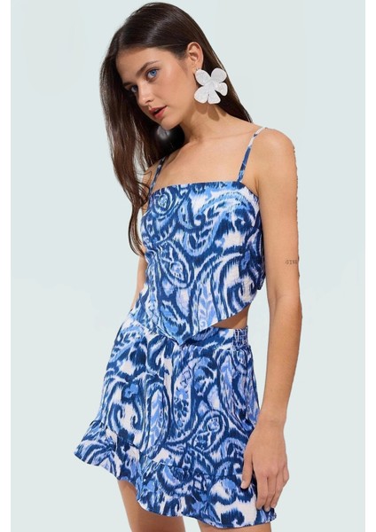 Yazlık Şal Desenli Viskoz Bluz Etek Takım Kadın Plaj Giyim Modern Stil Günlük Kullanım Için