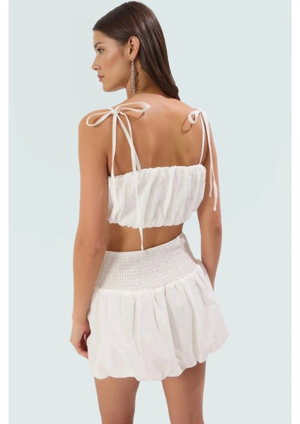 Kadın Pamuklu Flamlı Dokuma Crop Bluz Etek Yaz Takımı Yüksek Kalite Zarifane Tasarım modelleri