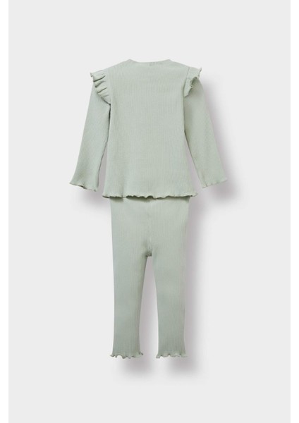 Kız Bebek 2'li Takım Çiçekli Uzun Kollu Fitilli Kaşkorse Tişört Tayt Y1122A225AU fırsatları