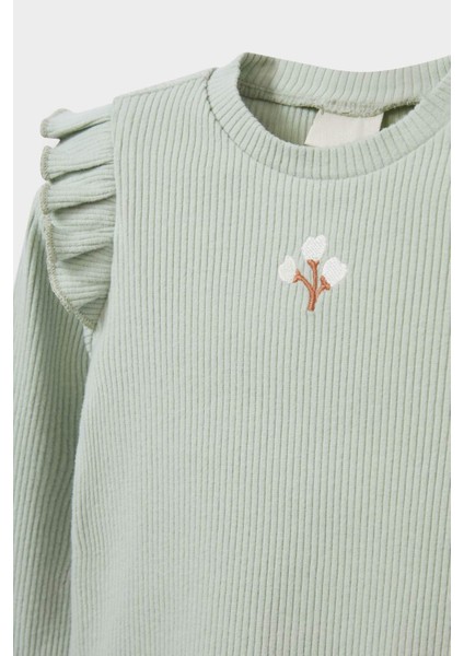 Kız Bebek 2'li Takım Çiçekli Uzun Kollu Fitilli Kaşkorse Tişört Tayt Y1122A225AU modelleri