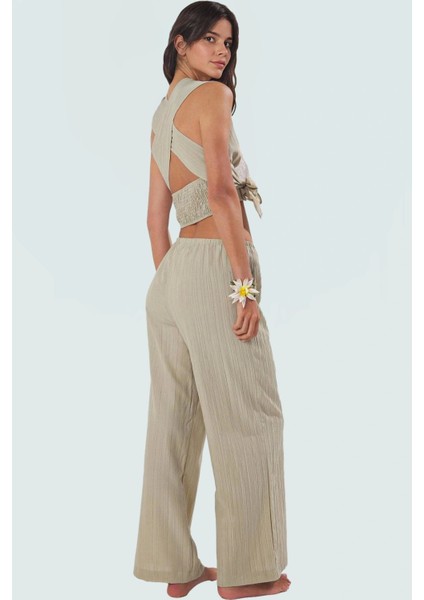 Yazlık Plaj Bluz Pantolon Takımı Dokuma Viskoz Polyester Oversize Rahat Kullanım modelleri