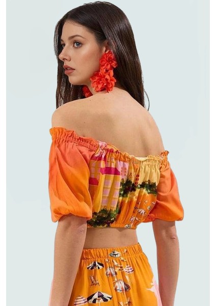 Şık Manzara Desenli Viskoz Plaj Bluz Etek Takımı Yazlık Rahat Kombin Zarifane Tasarım ve modelleri