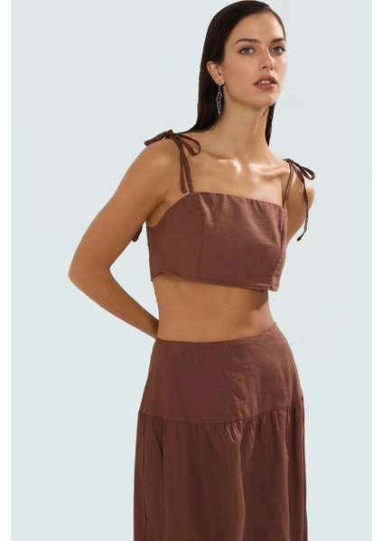 Kadın Pamuklu Crop Bluz Etek Takım Yazlık Plaj Giyim Zarifane Tasarım Profesyonel Görünüm