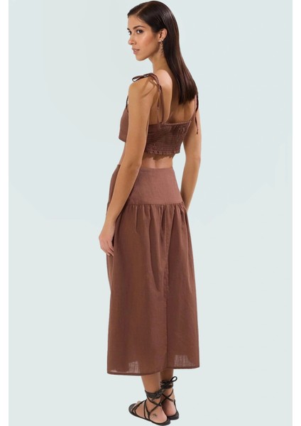 Kadın Pamuklu Crop Bluz Etek Takım Yazlık Plaj Giyim Zarifane Tasarım Profesyonel Görünüm modelleri