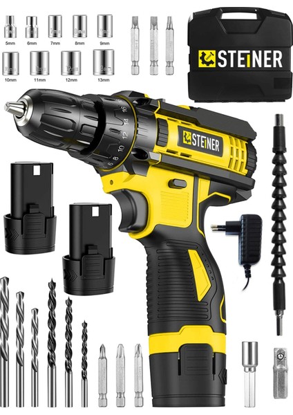 128V 10AH Çift Akülü Metal Şanzumanlı Profesyonel Şarjlı Matkap Seti