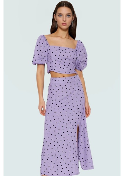 Şık Puantiyeli Viskoz Bluz Etek Takım Fitted Kalıp Yazlık Trend Tasarım Dayanıklı Malzeme fiyatları