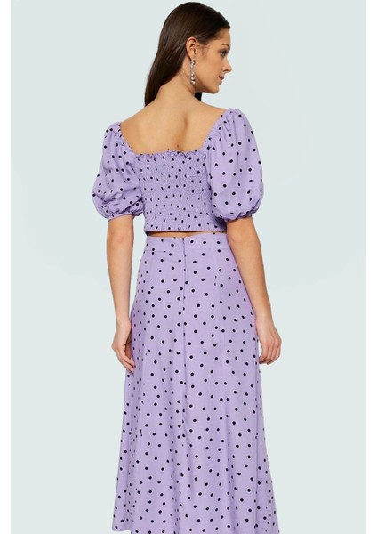 Şık Puantiyeli Viskoz Bluz Etek Takım Fitted Kalıp Yazlık Trend Tasarım Dayanıklı Malzeme modelleri