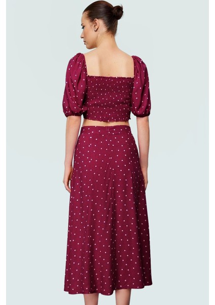 Şık Puantiyeli Viskoz Bluz Etek Takım Fitted Kalıp Yazlık Trend Tasarım Dayanıklı Malzeme fiyatları