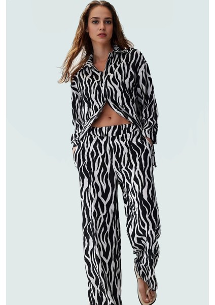 Şal Desenli Viskoz Yazlık Takım Elbise Rahat Günlük Stil Mükemmel Uyum Konforlu Kesim