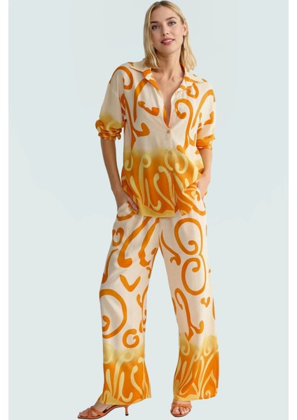 Şal Desenli Viskoz Yazlık Takım Elbise Rahat Günlük Stil Mükemmel Uyum Konforlu Kesim