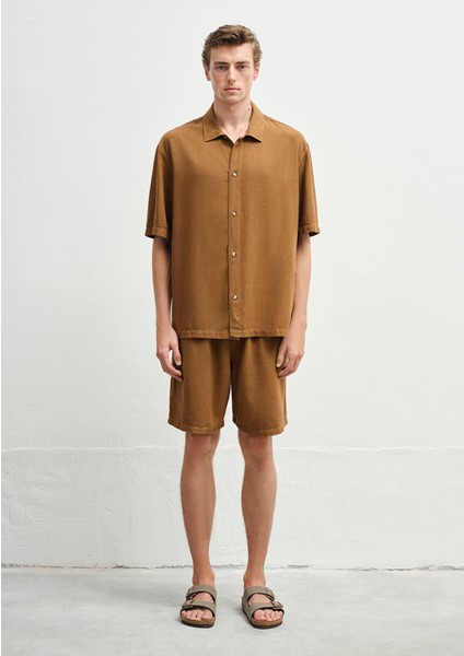 Keten Karışımlı Kahverengi Gömlek 0211616-82337 fiyatları