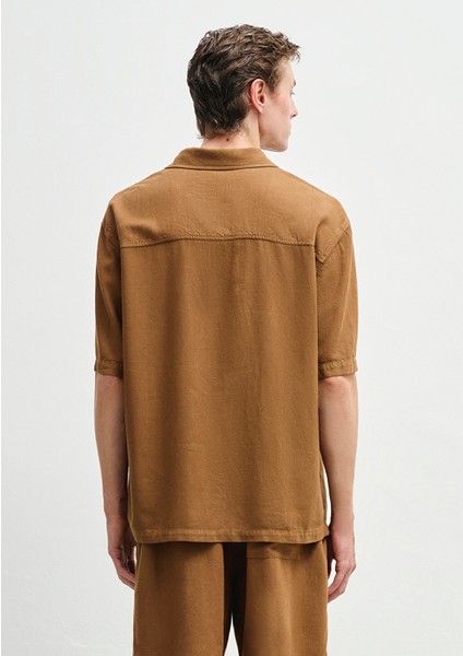 Keten Karışımlı Kahverengi Gömlek 0211616-82337 modelleri