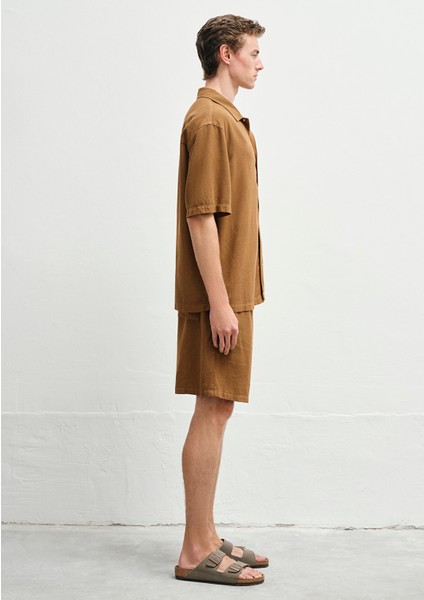 Keten Karışımlı Kahverengi Gömlek 0211616-82337 fırsatları