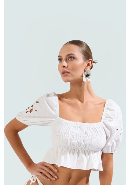 Yazlık Nakışlı Fitted Plaj Bluz Terrycotton Kumaş Premium Kalite Trend Tasarım Yüksek fiyatları