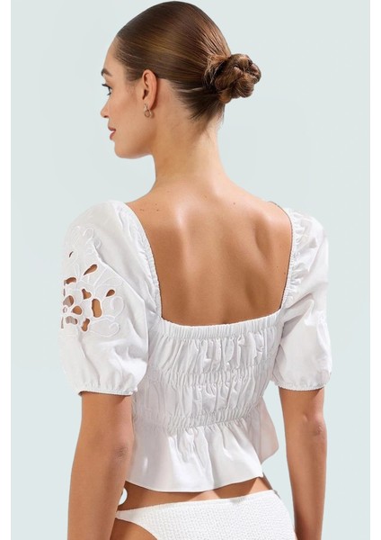 Yazlık Nakışlı Fitted Plaj Bluz Terrycotton Kumaş Premium Kalite Trend Tasarım Yüksek modelleri