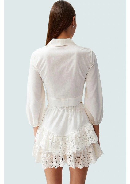 Yazlık Crop Bluz Pamuklu Balon Kol V Yaka Plaj Konforlu Kesim Premium Kalite Mükemmel Uyum fırsatları