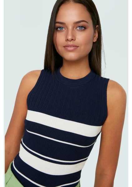 Kadın Bisiklet Yaka Triko Bluz Ince Polyester Renk Bloklu Yazlık Günlük Kullanım Için Konforlu Kesim