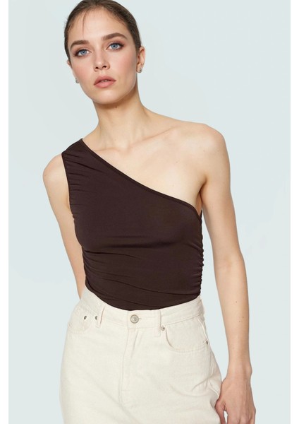 Tek Omuz Kolsuz Örme Bluz Fitted Vücut Mükemmel Uyum Zarifane Tasarım Şık Görünüm fiyatları