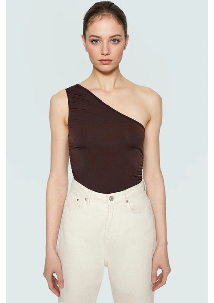 Tek Omuz Kolsuz Örme Bluz Fitted Vücut Mükemmel Uyum Zarifane Tasarım Şık Görünüm modelleri