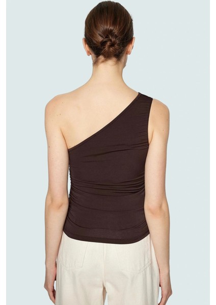 Tek Omuz Kolsuz Örme Bluz Fitted Vücut Mükemmel Uyum Zarifane Tasarım Şık Görünüm fırsatları