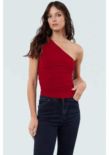 Tek Omuz Kolsuz Örme Bluz Fitted Vücut Mükemmel Uyum Zarifane Tasarım Şık Görünüm