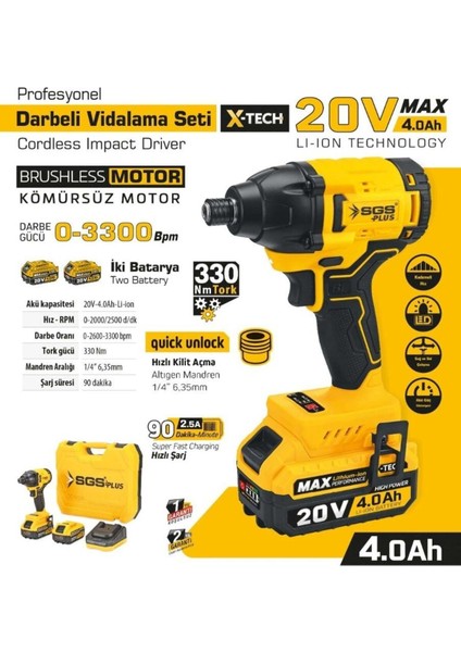 20V 4A 330NM Akülü Darbeli Vidalama Seti Kömürsüz Motor, Güçlü ve Taşınabilir fiyatları