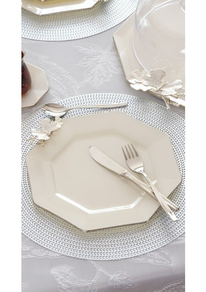 Dolmabahçe Sekizgen Krem Platin Yaldızlı 6 Kişilik 34 Parça Pasta Servis Takımı indirimleri