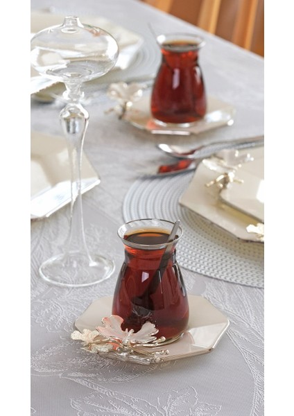 Dolmabahçe Sekizgen Krem Platin Yaldızlı 6 Kişilik 34 Parça Pasta Servis Takımı